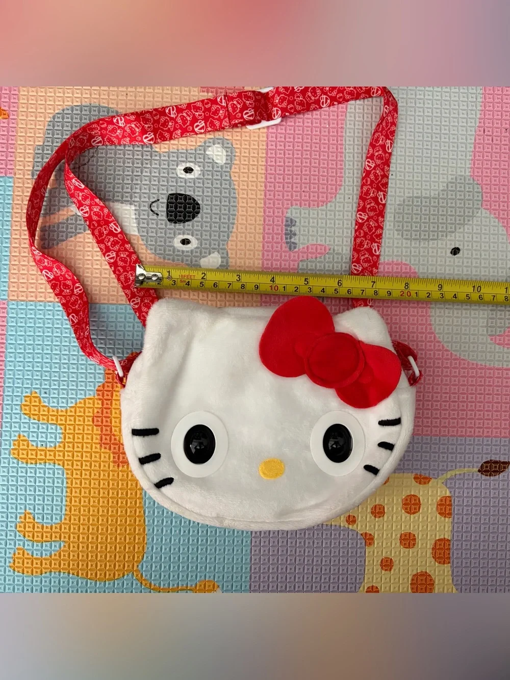 Hello Kitty White Plush Crossbody with Red Bow Accent